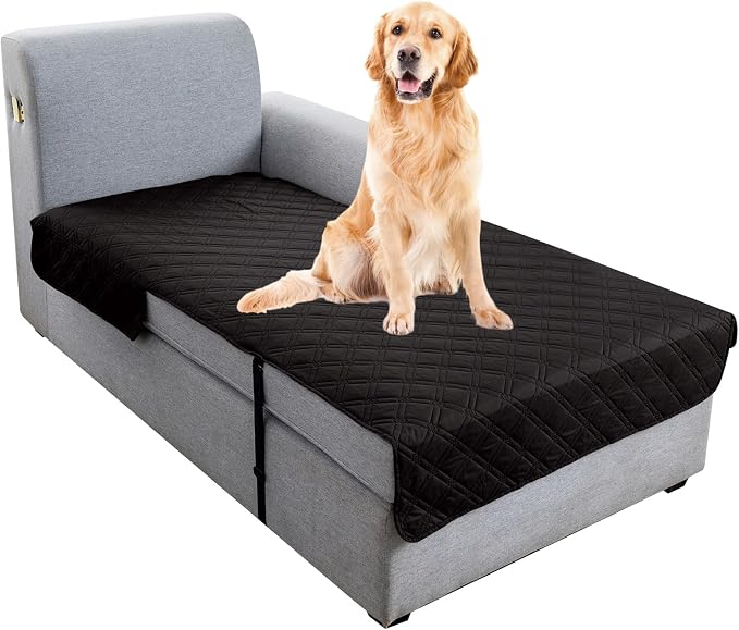 Genina L Shape Couch Cover, Sectional Couch Chaise Covers, Waterproof Washable Sofa Covers for Right L Shape Chaise Lounge, Anti-Slip Sofa Slipcovers for Dogs Cats Pet Friendly (Black)