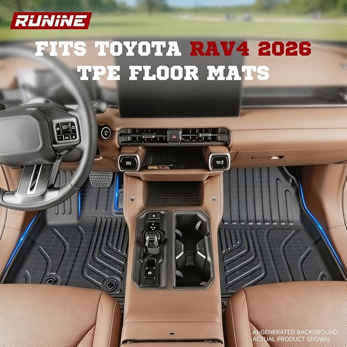 All Weather Floor Mats for 2026 Toyota RAV4 Hybrid Floor Mats Full Set, TPE Car Floor Liners Custom Fit Floor Mats, Trunk Mat, Backrest Mats, Accessories for Toyota RAV4 2026