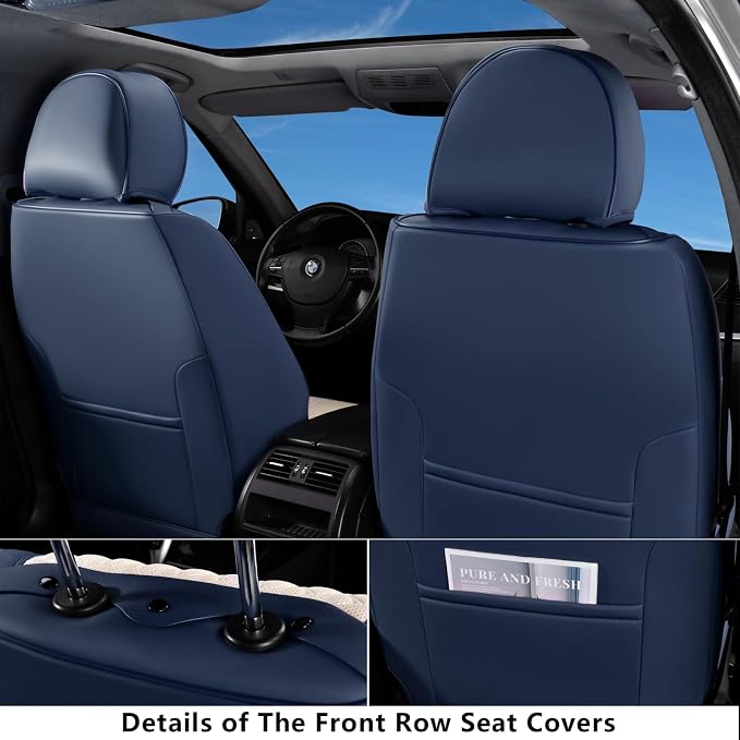 Coverado Front Seat Covers, Car Seat Covers Front Seats, Leather Seat Cover for Cars, Waterproof Seat Covers, Car Seat Protector, Driver Seat Cover Car Seat Cushion Universal for Most Cars, Blue&White