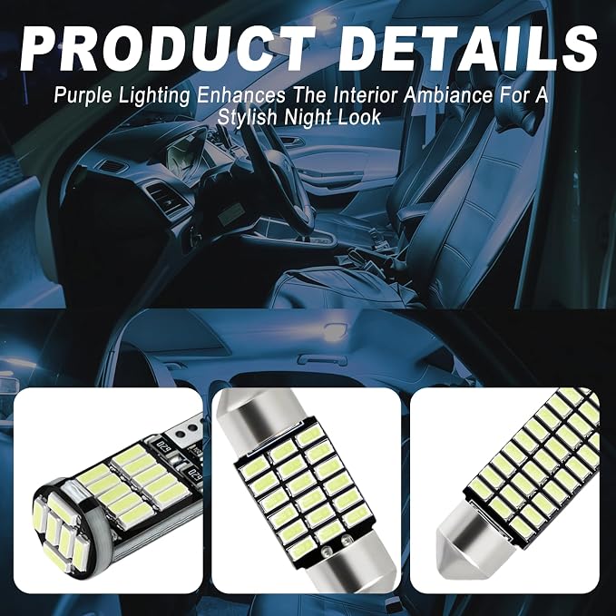 20 PCS Car LED Lights Interior Bulb Kit Set, T10 31mm 41mm LED Dome Lights Interior Replacement for Car Map, License Plate, Door, Side Marker, Cornering & Trunk Bulbs (Ice Blue)