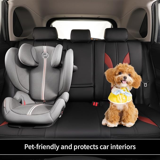 EKR Car Seat Covers Custom Fit for Toyota 4Runner(7 Seats) Full Set | for Toyota 4 Runner 2010-2024 Seat Covers for SUV,Airbag Compatible,Waterproof Pet-resistant,Faux Leather(Black+Burgundy)