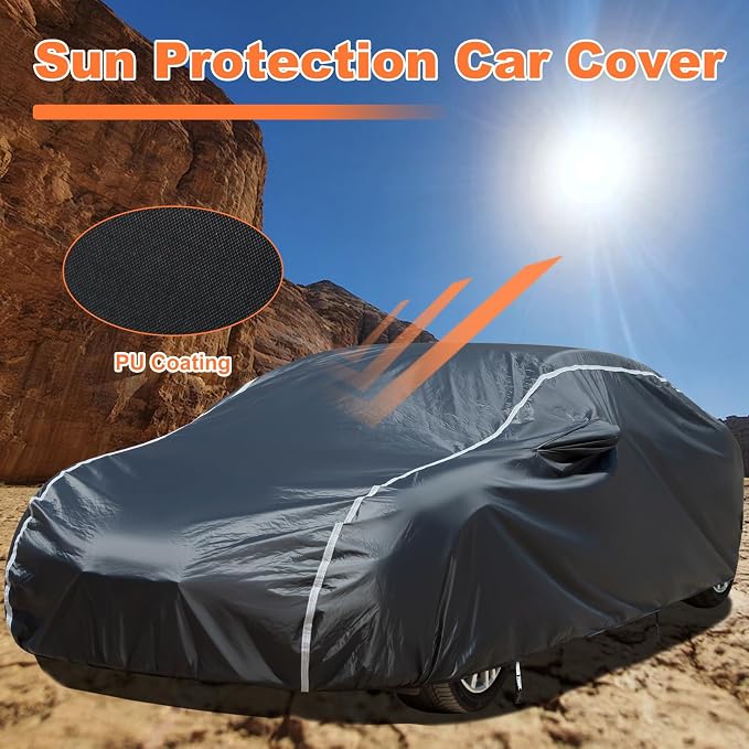 Coverado 6 Layers Car Cover Waterproof All Weather, Soft Cotton Lined Coupe Cover, Outdoor Heavy Duty Car Covers Rain Snow UV Hail Protection, Full Covers Universal Fit for Sports Car (173"-182")