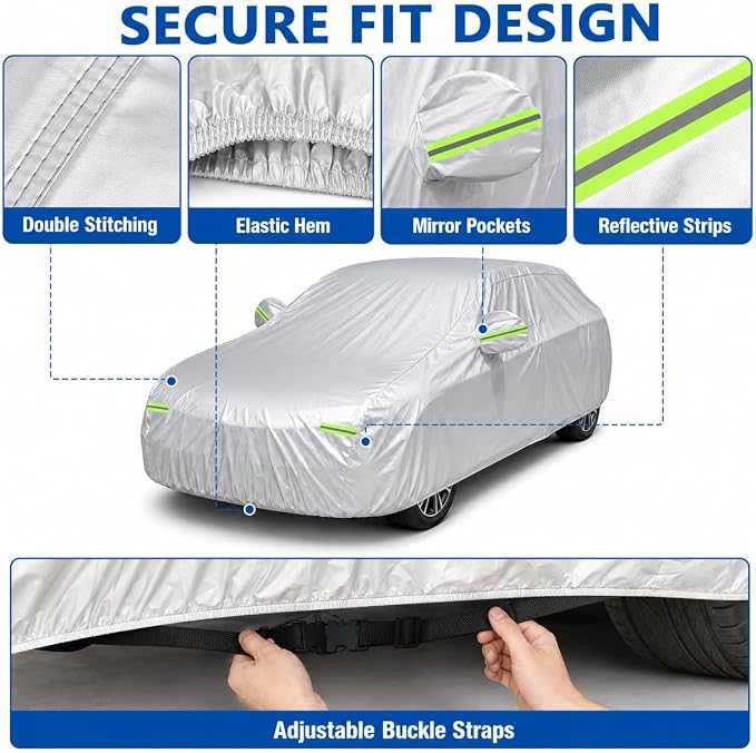 GXARTS Car Cover 196"×78"×59" Waterproof All-Weather Sedan Cover Outdoor Indoor with Zipper Door & Windproof Straps | UV Snow Dust Protection Fit for Toyota Camry Honda Accord Kia K5 Altima