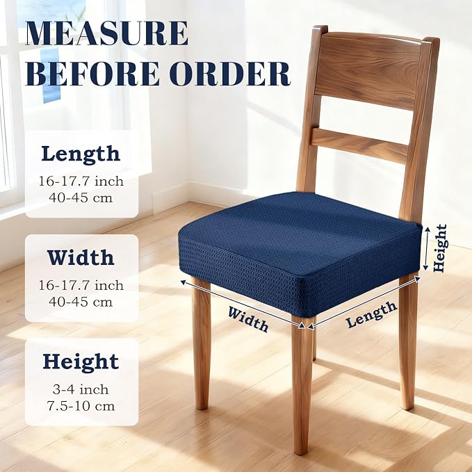 Songrey Waterproof Chair Covers for Dining Chairs, Set of 6, Navy Blue | No Rear Seat Covers for Dining Room , Chair Protector Slipcover, Stretch Removable Washable