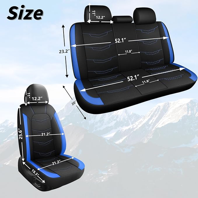 HChengkikz Front Car Seat Cover, Breathable and Sporty (Black + Blue) | Leather, Universal Fit for Most SUVs, Cars, Sedans, Trucks, Airbag Compatible, Easy to Install