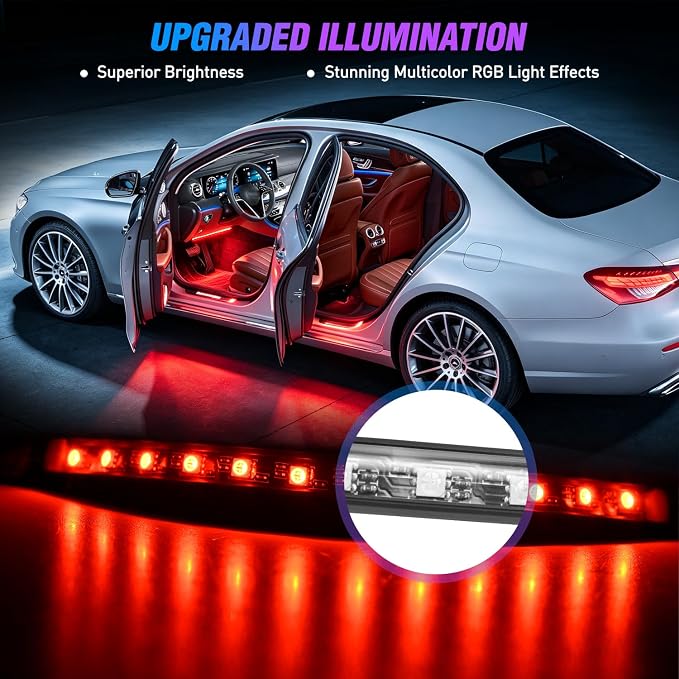 Nilight 48 LEDs DC 5V Multicolor Music Car Strip Light Under Dash Lighting Kit with Sound Active Function and Wireless Remote Control, 2 Years Warranty, 4PCS USB Interior Lights