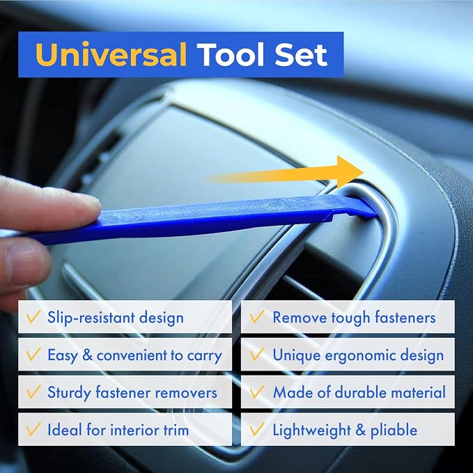 Tresalto Auto Trim Removal Tool Kit - 5 Piece Set for Dash, Door Panel, Clip Remover - Scratch-Resist Nylon Pry Tools for Interior Car Trims Work - Panel Prying Tools Included - Blue