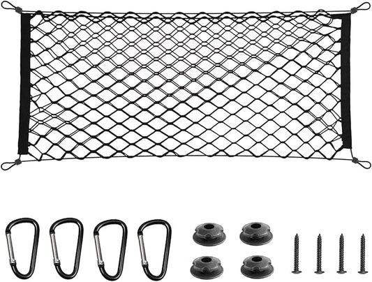 BAILALIBO Cargo Net with Metal Hooks, 35.4x15.8 in | Elastic stretchable mesh, adjustable for SUV/truck/jeep, universal fit, secure trunk storage, heavy-duty for car exterior