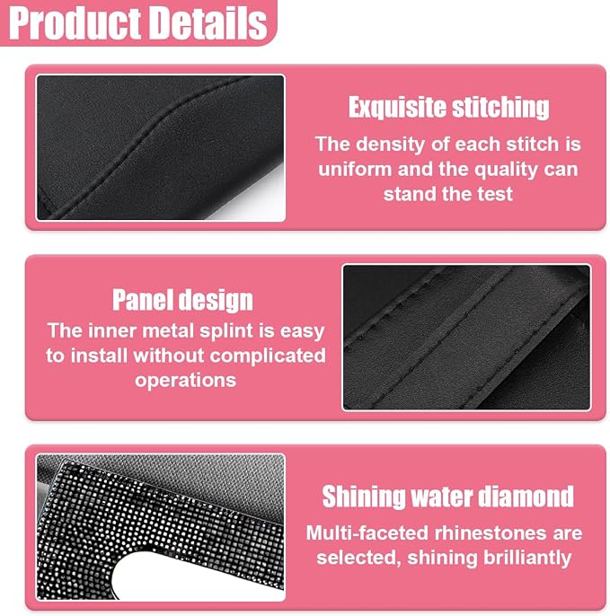 Bling Car Sun Visor Tissue Box Holder, PU Leather Auto Paper Towel Cover, Glitter Crystal Rhinestone Napkin Holder, Car Decoration Accessories for Women (Black)