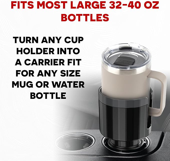 Stupid Technologies - XSpander – Universal Cup Holder Expander for Yeti, Hydro Flask & Big Bottles – Adjustable, Durable, Car Compatible – Black