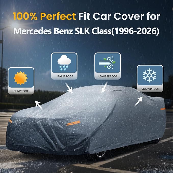 Waterproof Benz SLK Class 200 230 250 280 320 350 Car Cover with Breathable Vents, [Upgrade] Premium Covers with Cotton Liner and Zipper Door,Sun Rain Snow Dust Uv Protection.(Gift with Towel)