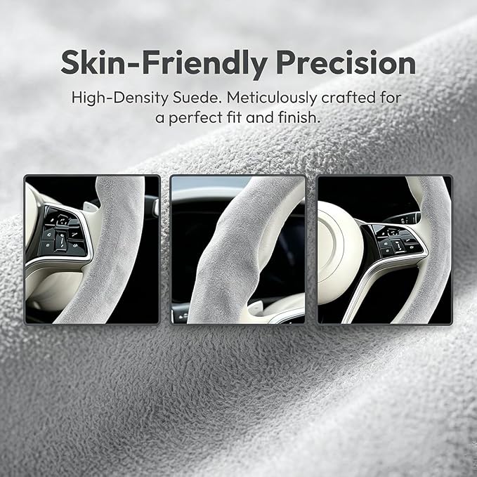 Mandark Car Steering Wheel Cover, Suede Sport Vehicle Steer Wheel Protector Fitting 15 Inch, Non-Slip Comfortable Automotive Interior Decoration Accessories, Universal Fit (Beige Gray)