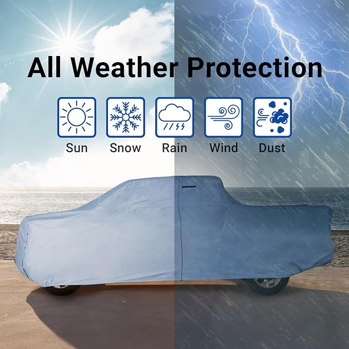 iCarCover Premium Heavy Duty Truck Car Cover - Waterproof All Weather Rain Snow UV Protection, F-150 Extended Cab, F-250, F-350 Crew Cab, Extended Cab, Size T87 (See Size Chart), Stripe - Gray/Black