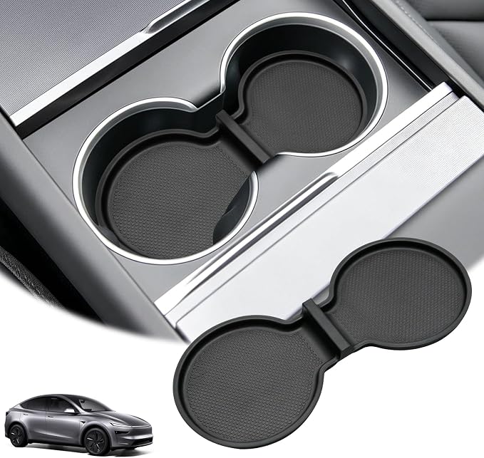for Refresh Tesla Model Y Juniper Accessories 2025 2026 Tesla Model 3 Highland 2024 2025 2026 Cup Holder Insert Coaster Mat Center Console Liner Pad Solid TPE 1PC (Standard/Premium/Performance)