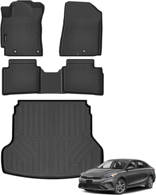 Auxko All Weather Floor Mats Cargo Mat Fits for Kia Forte (Only for Sedan) 2019-2024 TPE Liners All Season Accessories Guard Odorless Anti-Slip Floor Liners Trunk Tray