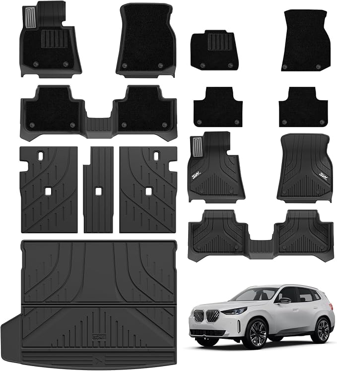 3W Floor Mats & Cargo Liner Fit for 2025 2026 BMW X3 G45 with Seatback Protector Mats Cover, Metal Pedal & Carpets, Double Layers, Trunk Mat TPE All Weather Car Accessories Full Set, 30/50M xDrive