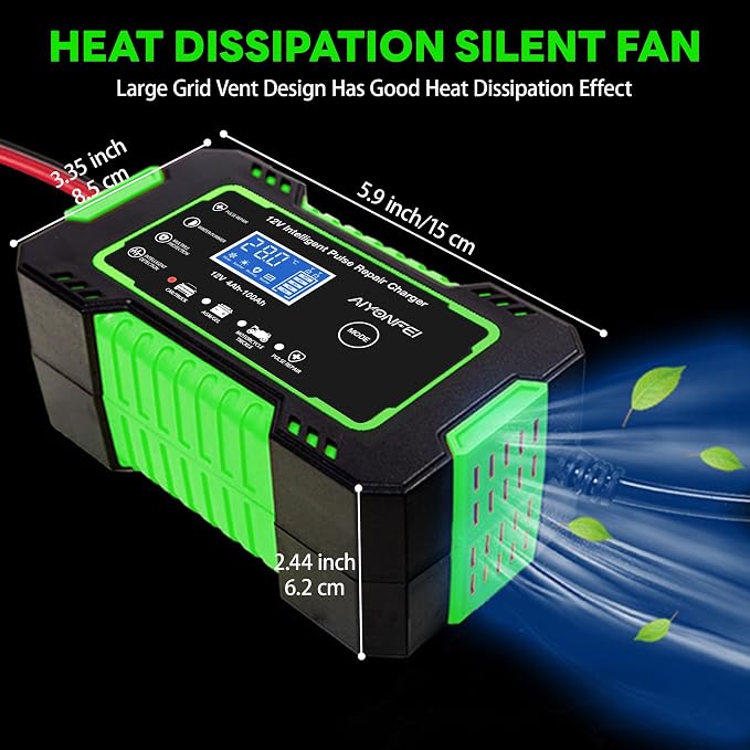 12V 6-Amp Battery Charger, Smart Trickle Charger Maintainer Green | Battery Desulfator, Winter & Summer Mode, Lead-acid Battery Chargers, for Car Truck Motorcycle Lawn Mower Boat