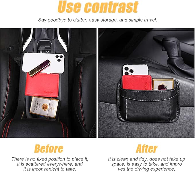 Moly Magnolia Car Seat Side Pocket Organizer, American Flag PU Leather Storage Bag, Pen Phone Holder Tray Pouch Seat Gap Filler, Interior Accessories for Auto Door Window Console (Beige)