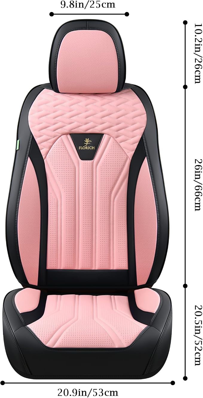FLORICH Leather Seat Covers, Car Seat Covers Full Set, Car Seat Protectors 5 Seats, Pink Driver Seat Covers Fit for Most Cars Trucks SUV