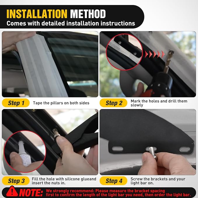 Nilight 50 inch Curved LED Light Bar Bracket Mounting Upper Windshield Roof Cab Brackets Compatible with Ford Ranger 1993-2011 Pickup 4-Door or 2-Door