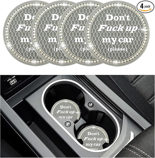 4 PCS Bling Car Cup Coaster, 2.75 Inch Anti-Slip Cup Holder Insert Coasters, Universal Crystal Rhinestone Auto Drink Car Cup Mat, Interior Car Accessories for Women Girls (Gray)