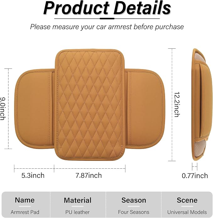 Amiss Car Center Console Cover, Upgraded Leather Car Armrest Cushion with 2 Storage Pockets, Universal Waterproof Cushion Pad, Non-Slip Car Interior Accessories, Fits Most Sedans SUVs Trucks (Orange)