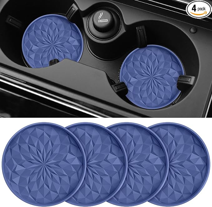 ME.FAN Car Coasters for Cup Holders [4 Pack] - 2.75In Silicone Auto Mug Mats - Universal Non-Slip Recessed Car Interior AccessoriesNavy Blue