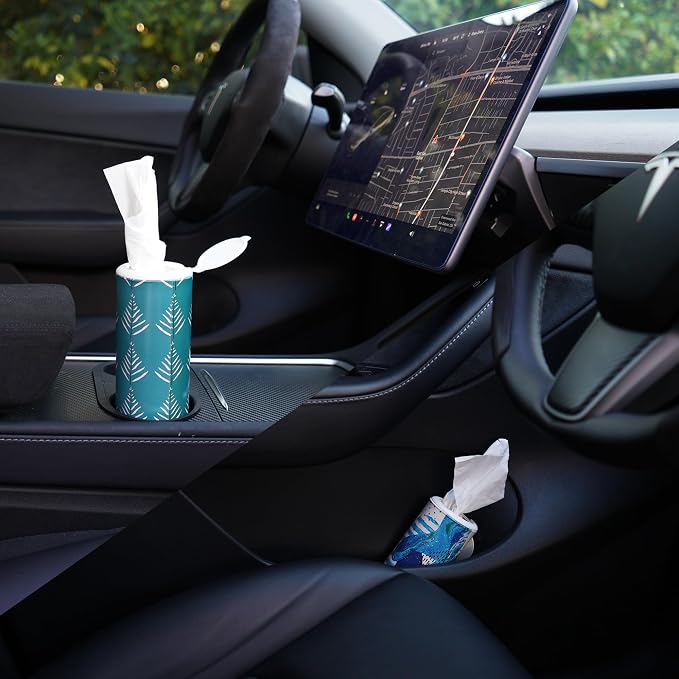 Car Tissues Cylinder 4 Packs Round Tissue Box Holder Fit for Car Cup Holder, Home Small Tissue Dispenser with Facial Tissues for Car Bathroom Office Travel