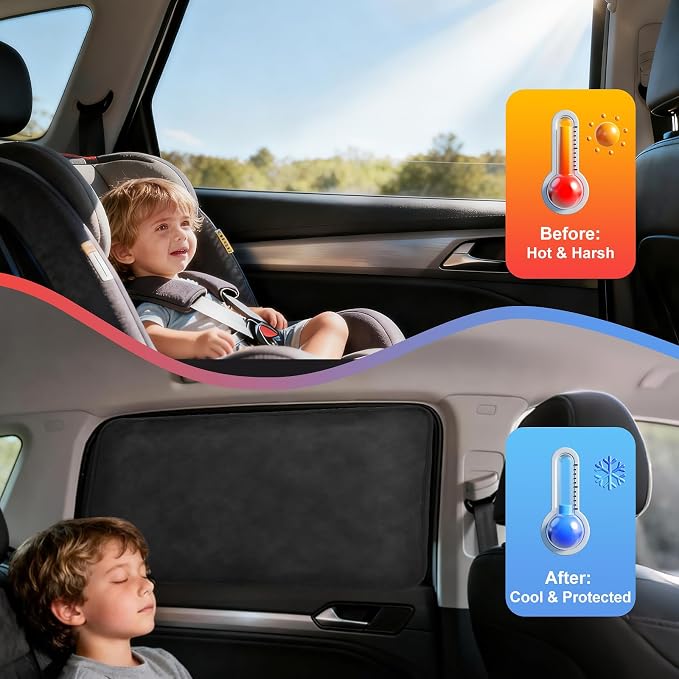 XCBYT Car Window Covers for Privacy, 100% Blackout Soft Suede | Magnetic Fits steel frames only. blocks 100% light to keep cars cool. Ideal for breastfeeding, baby naps, or car camping