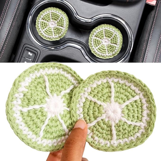 Cotton Crotchet Fruit Car Coaster Set (Lime Zing)
