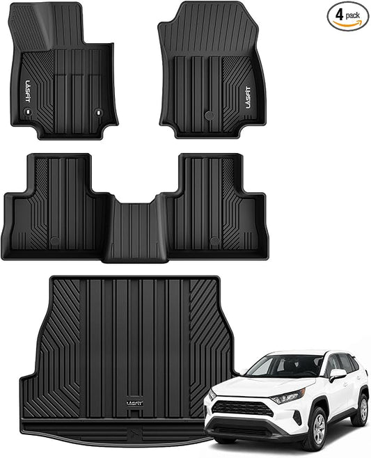 LASFIT Floor Mats&Trunk Mat for Toyota RAV4 2019-2025(Not Fit Hybrid) All Weather TPE Custom Fit Floor Liner for Toyota RAV 4 LE/XLE/Limited/TRD/Adventure Full Set Accessories, Lifespan 5 Years+,Black