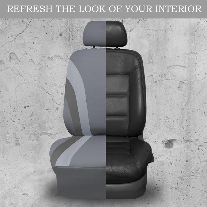 CAR PASS Line Rider Sporty Cloth Universal Fit Car Seat Cover -100% Breathable with 5mm Composite Sponge Inside,Airbag Compatible,3zipper Bench(Full Set, Space Gray)