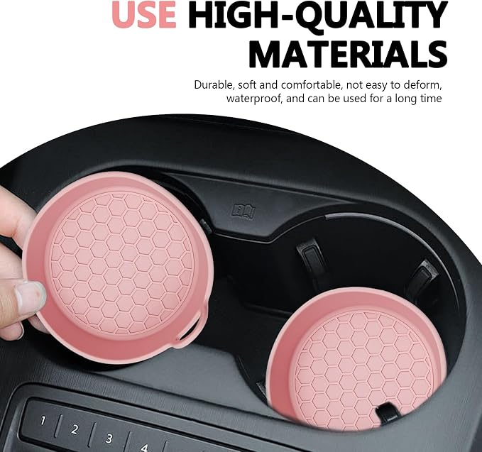 4 Pack Car Cup Holder Coaster, Universal Silicone Non-Slip Insert Pad, Waterproof Spill-Proof Drink Mat for SUV Sedan Truck, Automotive Interior Accessories(Pink)
