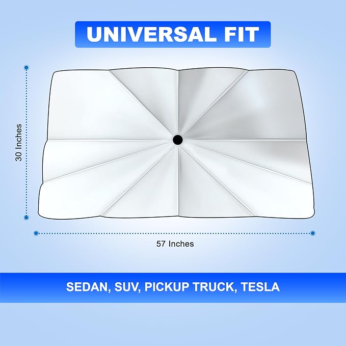 EcoNour Car Umbrella Windshield Sun Shade, Universal Fit Foldable Car & Truck Sun Shade | Double Layer Windshield Cover for SUV, Sedan & Truck | Sun Shade Cover for Front Baby Window Shades - 57"x30"