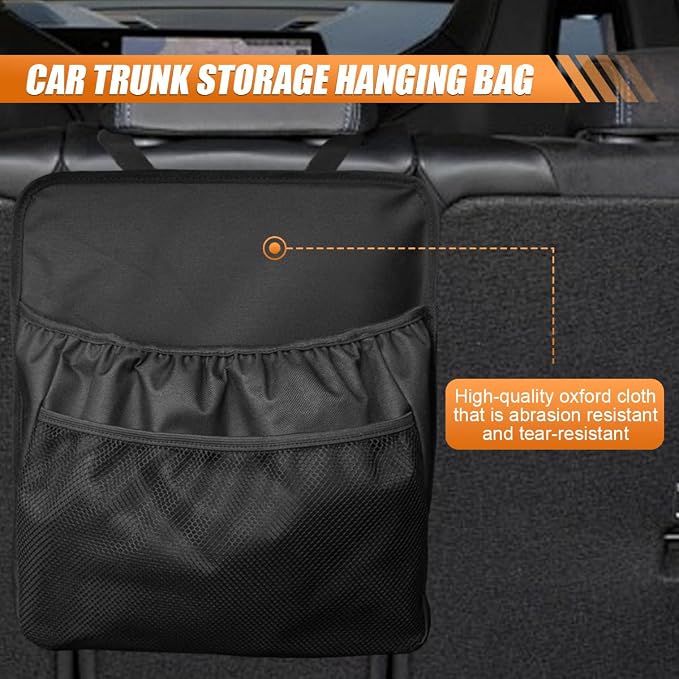 YoRise Car Trunk Organizer, Waterproof Oxford Cloth Backseat Car Organizer with Mesh Pouch, Automotive Storage Pocket, Seat Back Box Accessories for Cars, SUVs, Trucks (1PC)
