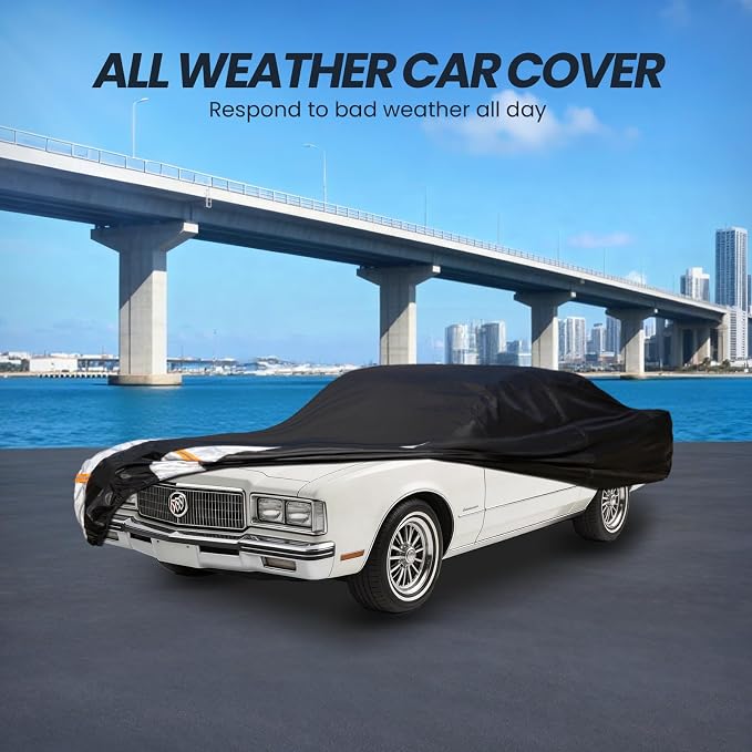 Multi-Layer Car Cover Custom Fit for Buick Riviera (1966-2000), 100% Waterproof All Weather for Automobiles, Gift with Towel, Heavy Duty Car Covers for Rain Sun UV Protection with Door Zipper.