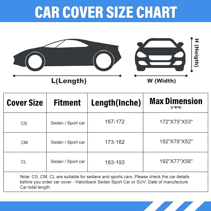 Car Cover Waterproof All Weather, Coverado Outdoor Full Car Covers with Invisible Zipper Mirror Pocket, Rain Sun UV Wind Protection Car Covers for Automobiles Universal Fit for Camaro,etc (183"-193")