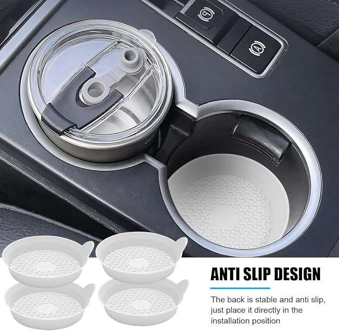 Mandark Car Cup Holder Coasters, Non-Slip Silicone Vehicle Insulation Drink Mat, Waterproof Sift-Proof Spill Recessed Automotive Interior Cup Insert Pad Accessories, Universal Fit (White)