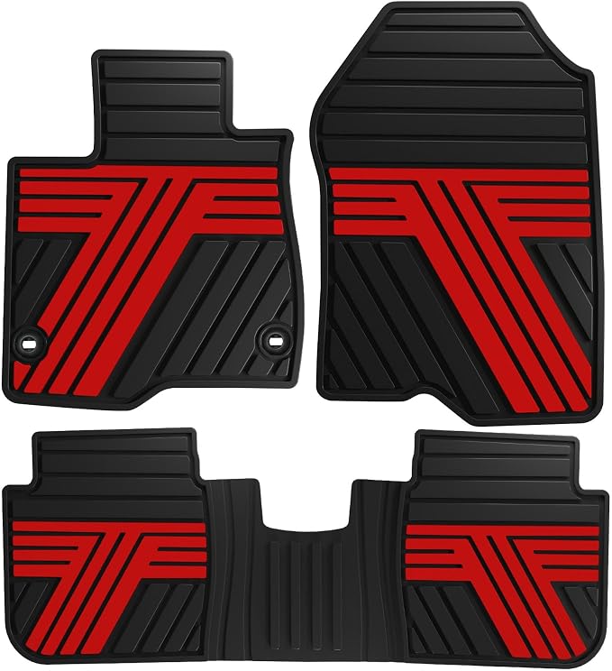 Rubber Floor Mats for Honda CR-V 2026 2025 2024 2023 (Gasoline & Hybrid) | All Weather Custom Fit Heavy Duty Car Mats for CRV, 1st & 2nd Row, Black & Red