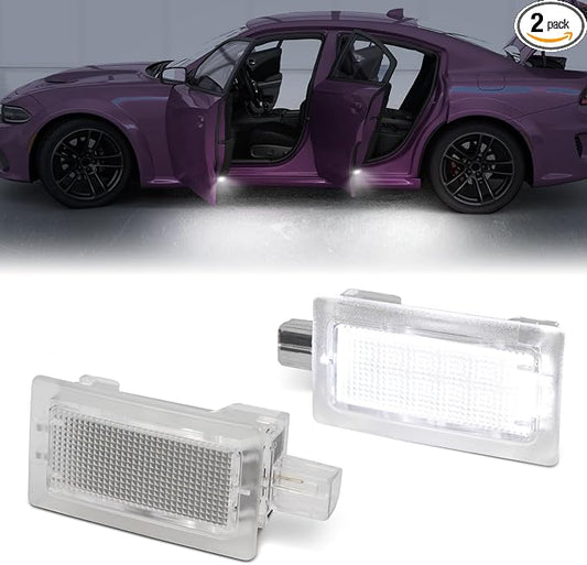 2PC White LED Door Courtesy Lights Welcome Lamp for 2006-2020 Dodge Charger | Challenger Stratus Magnum Avenger Dart Chrysler 300 200 Sebring, Under Door Step Footwell Puddle Lights, Car Door Logo Lights