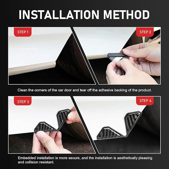 2 PCS Car Door Corner Edge Guard, Anti-collision Carbon Fiber Door Corner Sticker with Sport Logo, Soft Plastic Anti-scratch Protective Cover, Universal Modificative Exterior Accessory (Black)