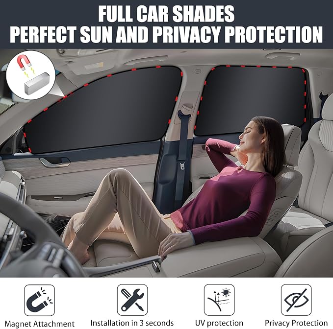 ZATOOTO ZATOOTO Side Window Sun Shade - Car Window Covers, 4 Pack | Heat Insulation, Car Curtains for Privacy, UV Block, Keeps Cooler, Metal Frame Fit, Taking a nap, Changing Clothes, Camping