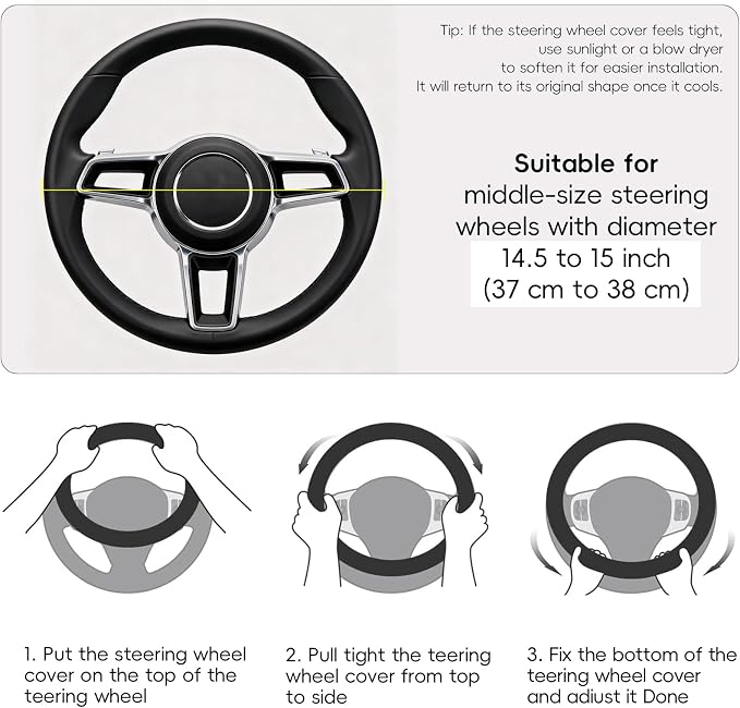 LABBYWAY Steering Wheel Cover, Universal Fit 15 Inch Microfiber Leather Car Wheel Protector, Anti-Slip, Blue