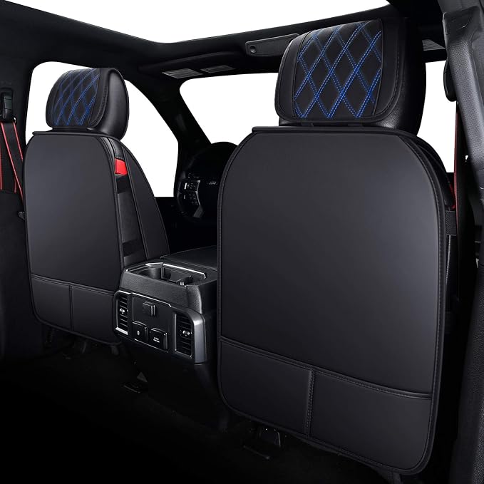 Aierxuan Front Car Seat Covers Custom Fit 2009-2026 Ford F150, 2017-2026 F250 F350 F450 Super Duty Crew Cab Regular Cab Super Cab, Automotive Vehicle Cushion with Waterproof Leather (Black and Blue)
