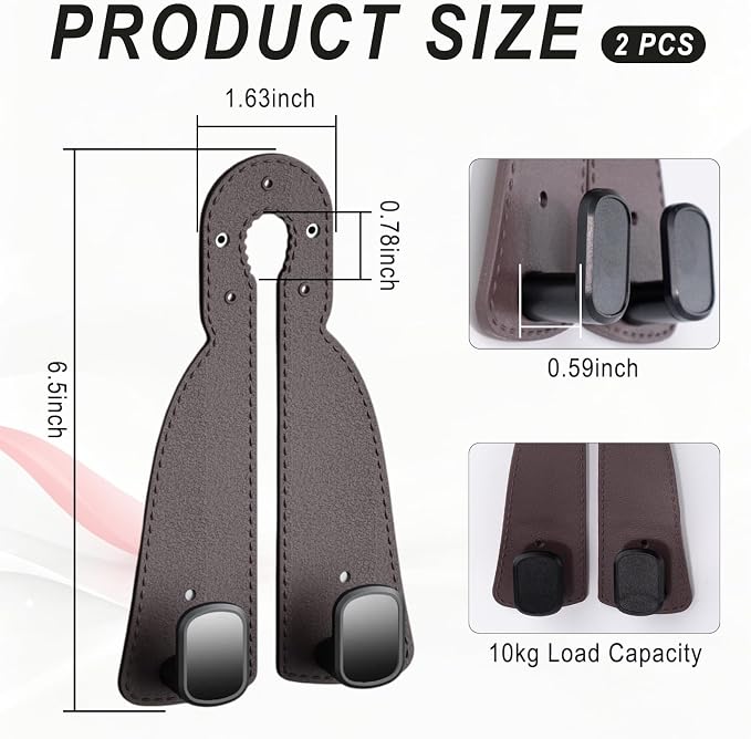 Headrest Hooks for Car 2 Pack, Upgraded Double Metal Hooks with Leather Cover, Car Seat Back Storage Organizer with Anti-Drop Design, for Purses, Handbags, Coats, Groceries (style3)