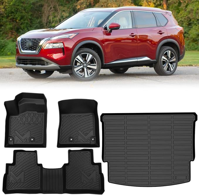 TPE Automotive Floor Mats & Cargo Liner Custom for 2021-2026 Nissan Rogue (Not for Sport), All Weather Cover Protection Waterproof Black Floor Liner Front & Rear Row Full Set Car Mats, 4PCS