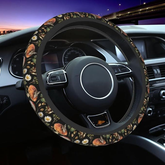Vintage Forest Mushroom Steering Wheel Cover For Women Men Girls, Universal 15 Inch Anti Slip Steering Wheel Protector Car Accessories Interior For Auto Truck Suv