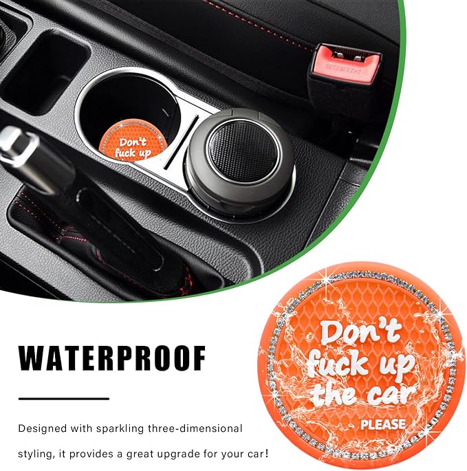 Ziciner 2 Pack Bling Car Cup Holder Coaster, 2.75 Inch Anti-Slip Auto Insert Cup Coaster, Crystal Car Drink Cup Mat Perfect for Women Girls, Universal Interior Decor Accessories (Orange)