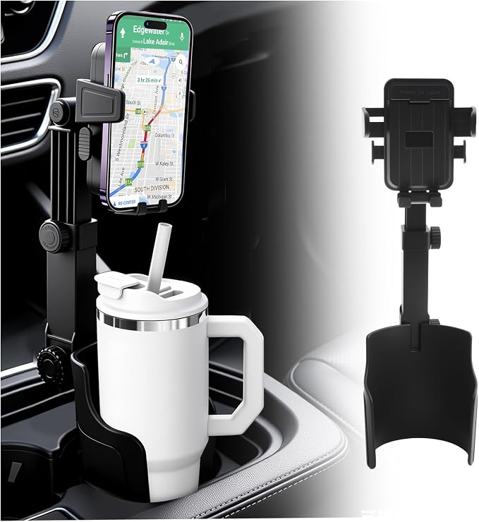 2-in-1 Cup Holder Phone Holder,Upgraded Version Cup Holders Phone Mount with Long Arm & 360° Adjustable,Cups Phones Holders for Car as Car Accessories for 4.7-7 inches Phones