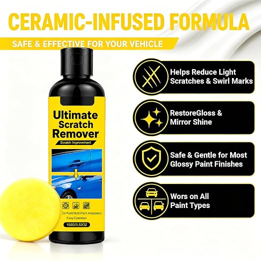 NanoPolix Car Scratch Remover, 100g Car Paint Repair Paste for Light Scratches, Swirl Marks, Scuffs & Water Spots, Polishing Compound, Safe for Most Automotive Paint Colors with Sponge & Cloths